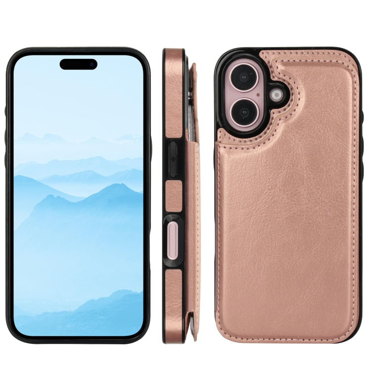 For iPhone 16 Double Buckle Crazy Horse Texture PU Phone Case
