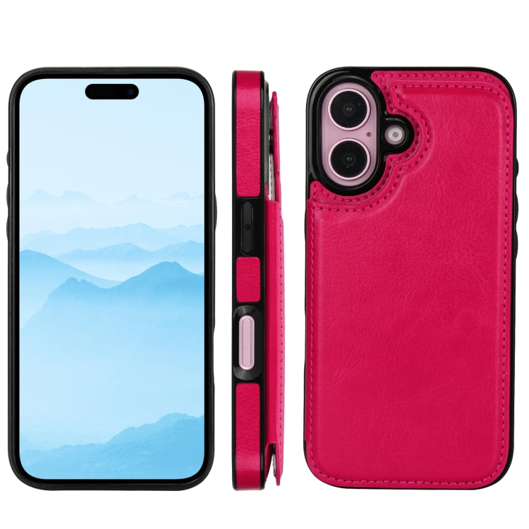 For iPhone 16 Double Buckle Crazy Horse Texture PU Phone Case