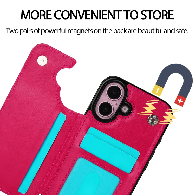 For iPhone 16 Double Buckle Crazy Horse Texture PU Phone Case