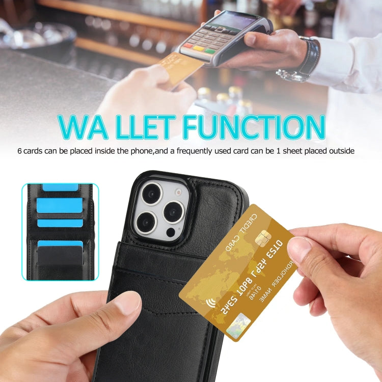 For iPhone 16 Pro Max Solid Color Card Slots Bracket PU Phone Case