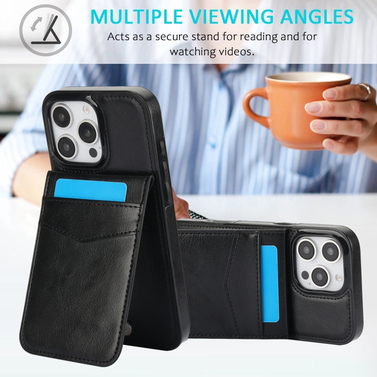 For iPhone 16 Pro Max Solid Color Card Slots Bracket PU Phone Case