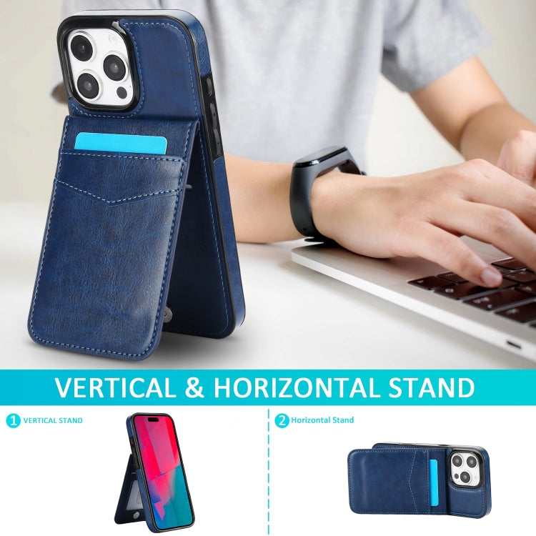 For iPhone 16 Pro Max Solid Color Card Slots Bracket PU Phone Case