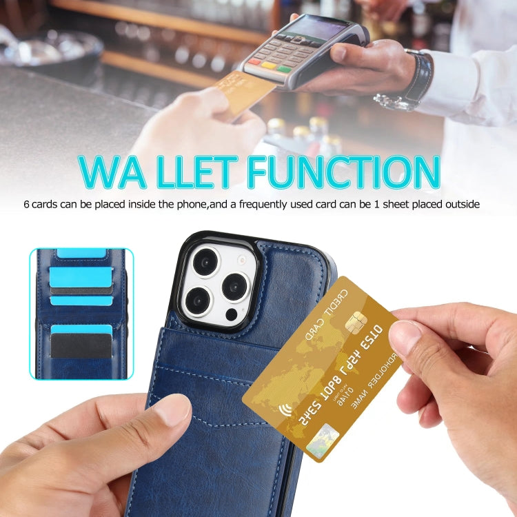For iPhone 16 Pro Max Solid Color Card Slots Bracket PU Phone Case