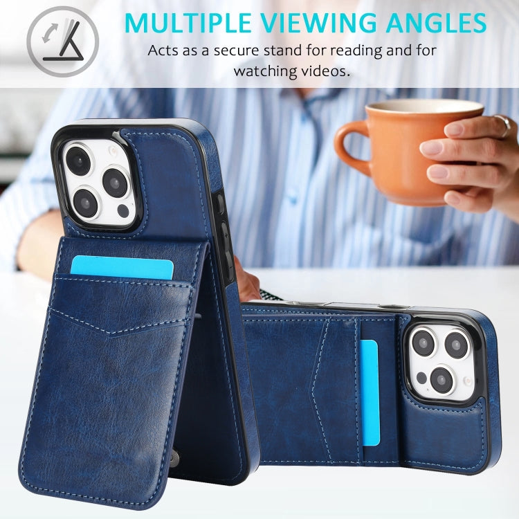 For iPhone 16 Pro Max Solid Color Card Slots Bracket PU Phone Case