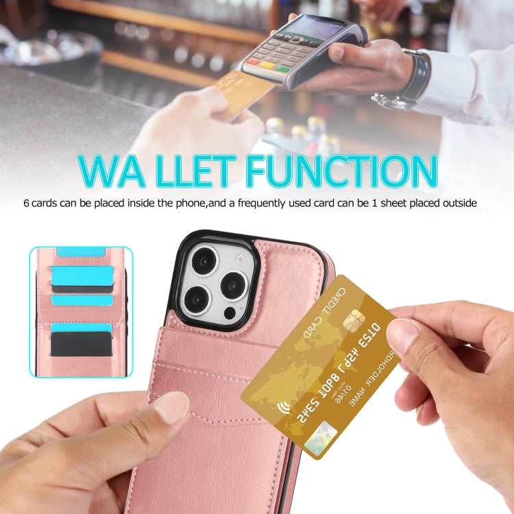 For iPhone 16 Pro Max Solid Color Card Slots Bracket PU Phone Case