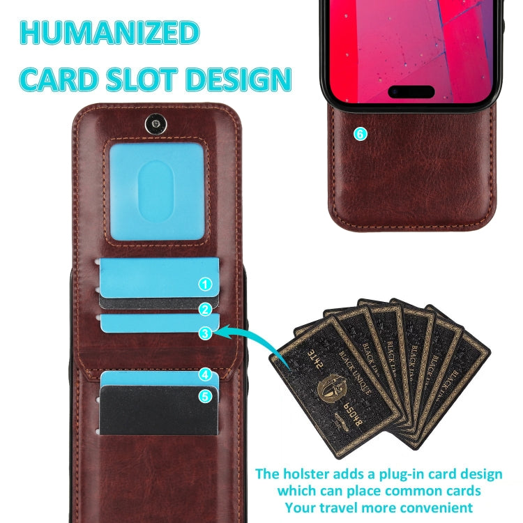 For iPhone 16 Pro Max Solid Color Card Slots Bracket PU Phone Case