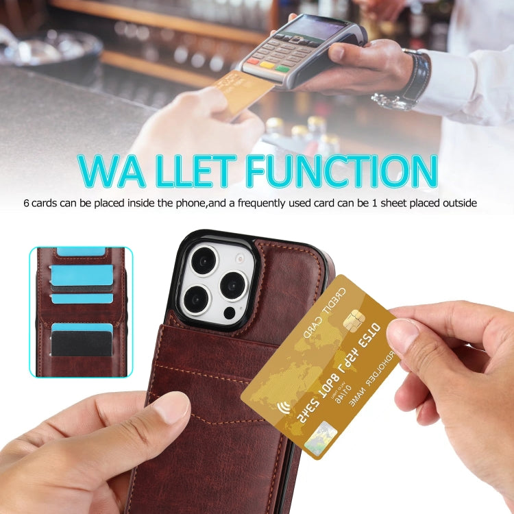 For iPhone 16 Pro Max Solid Color Card Slots Bracket PU Phone Case