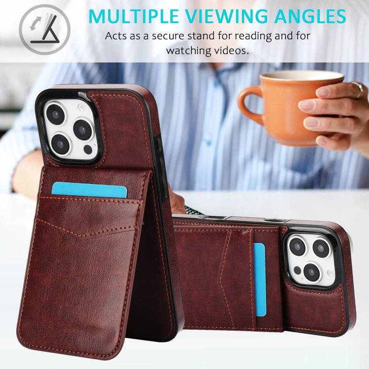 For iPhone 16 Pro Max Solid Color Card Slots Bracket PU Phone Case