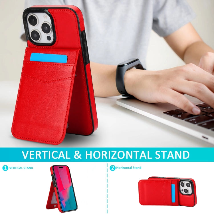 For iPhone 16 Pro Solid Color Card Slots Bracket PU Phone Case