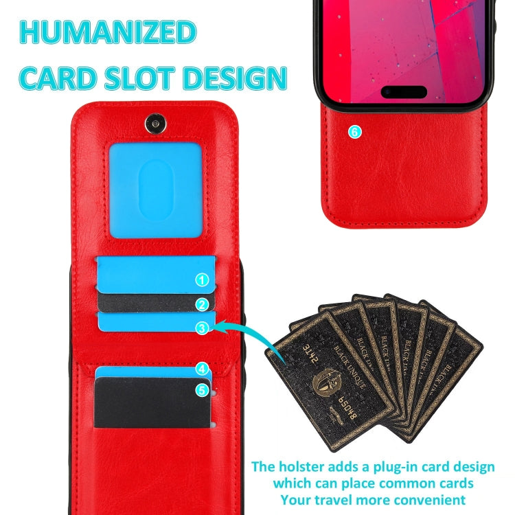 For iPhone 16 Pro Solid Color Card Slots Bracket PU Phone Case