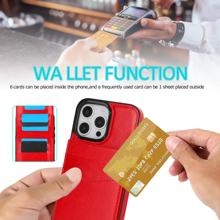 For iPhone 16 Pro Solid Color Card Slots Bracket PU Phone Case