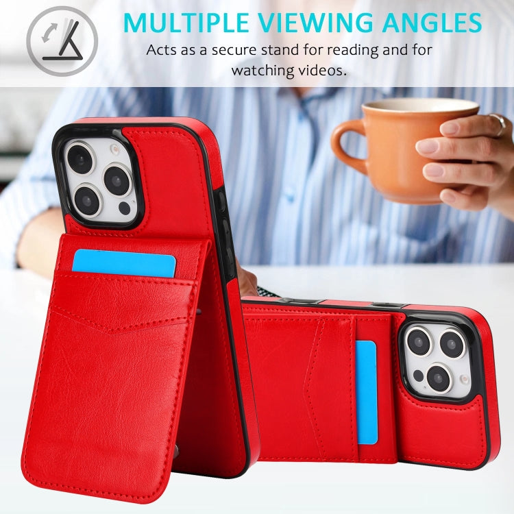 For iPhone 16 Pro Solid Color Card Slots Bracket PU Phone Case