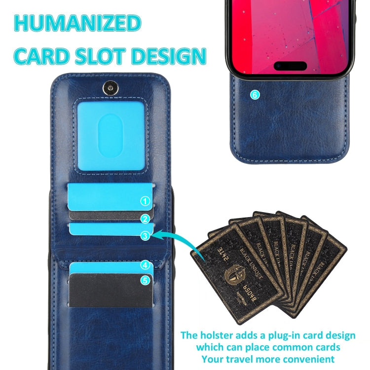 For iPhone 16 Pro Solid Color Card Slots Bracket PU Phone Case