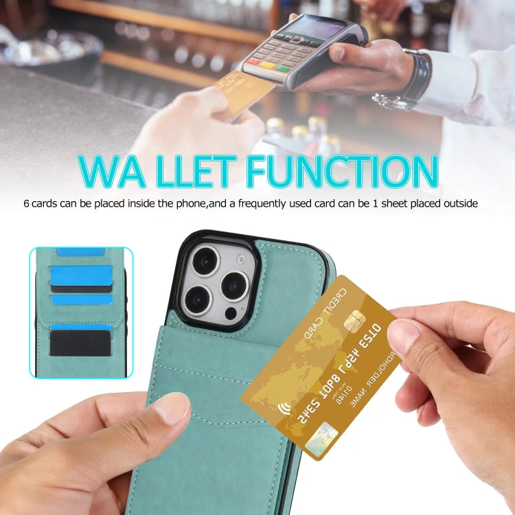 For iPhone 16 Pro Solid Color Card Slots Bracket PU Phone Case