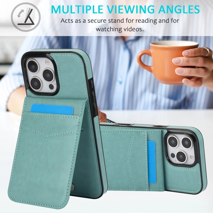For iPhone 16 Pro Solid Color Card Slots Bracket PU Phone Case