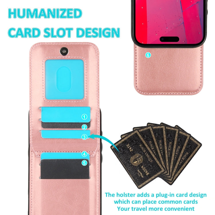 For iPhone 16 Pro Solid Color Card Slots Bracket PU Phone Case