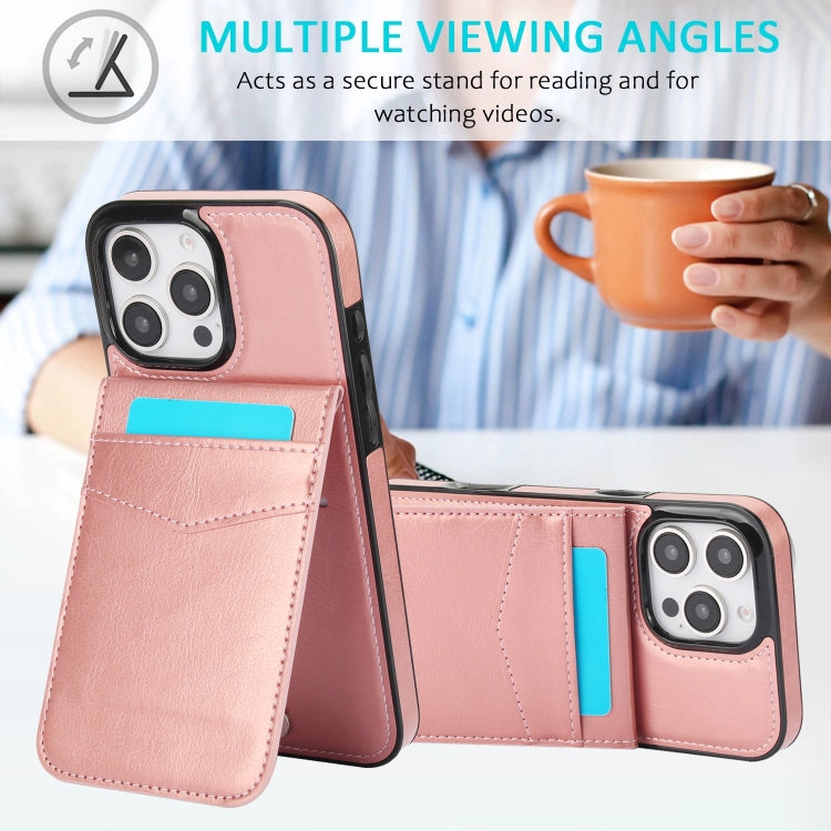 For iPhone 16 Pro Solid Color Card Slots Bracket PU Phone Case