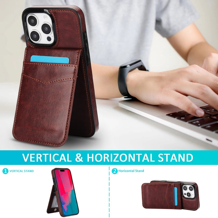 For iPhone 16 Pro Solid Color Card Slots Bracket PU Phone Case