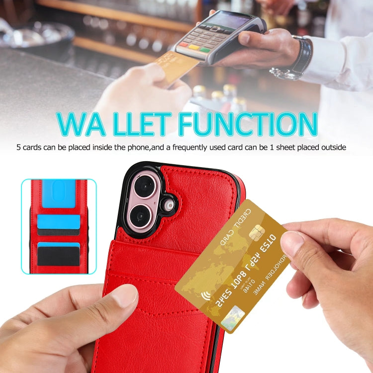 For iPhone 16 Plus Solid Color Card Slots Bracket PU Phone Case