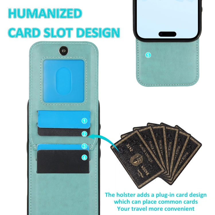 For iPhone 16 Plus Solid Color Card Slots Bracket PU Phone Case