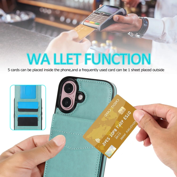 For iPhone 16 Plus Solid Color Card Slots Bracket PU Phone Case