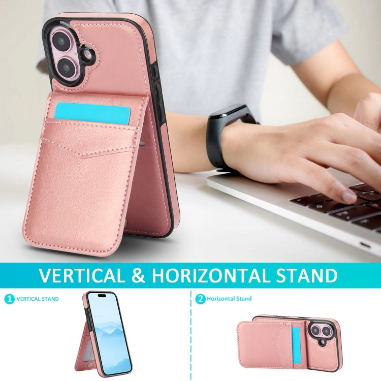 For iPhone 16 Plus Solid Color Card Slots Bracket PU Phone Case