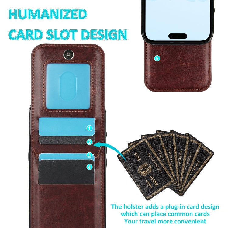 For iPhone 16 Plus Solid Color Card Slots Bracket PU Phone Case