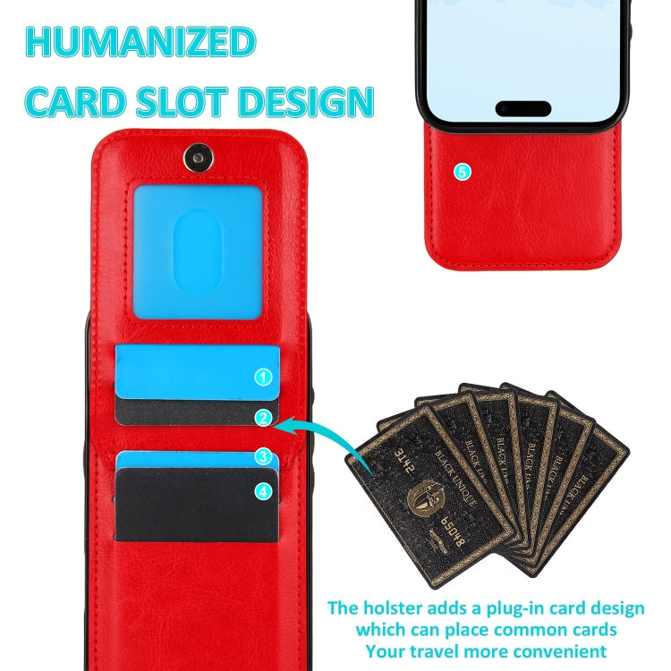 For iPhone 16 Solid Color Card Slots Bracket PU Phone Case