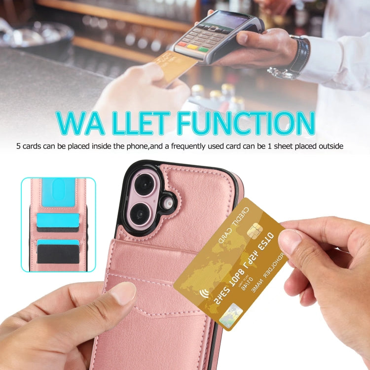 For iPhone 16 Solid Color Card Slots Bracket PU Phone Case