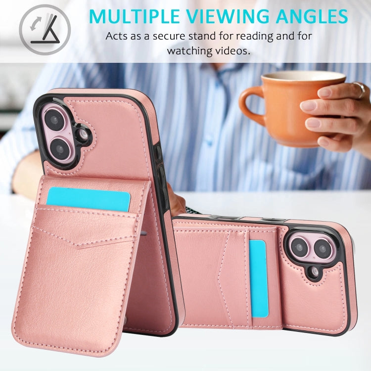 For iPhone 16 Solid Color Card Slots Bracket PU Phone Case