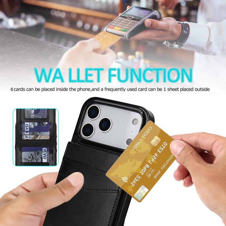 For iPhone 17 Pro Max Solid Color Card Slots Bracket PU Phone Case