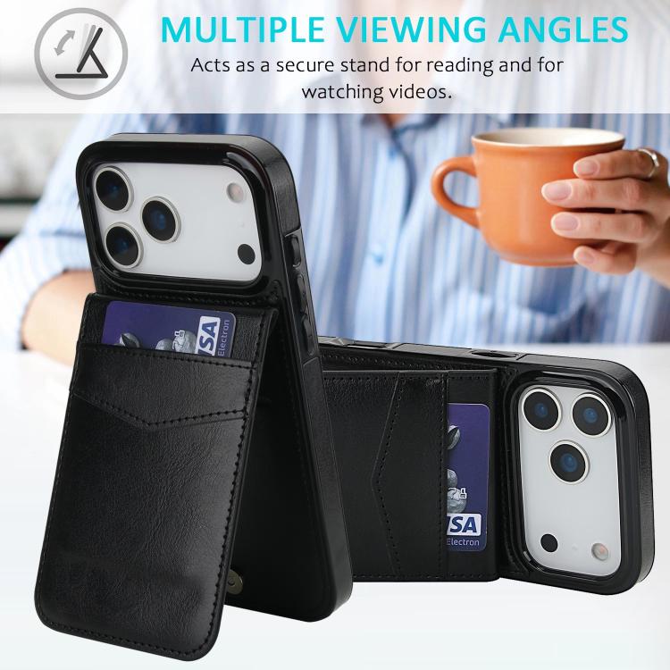 For iPhone 17 Pro Max Solid Color Card Slots Bracket PU Phone Case