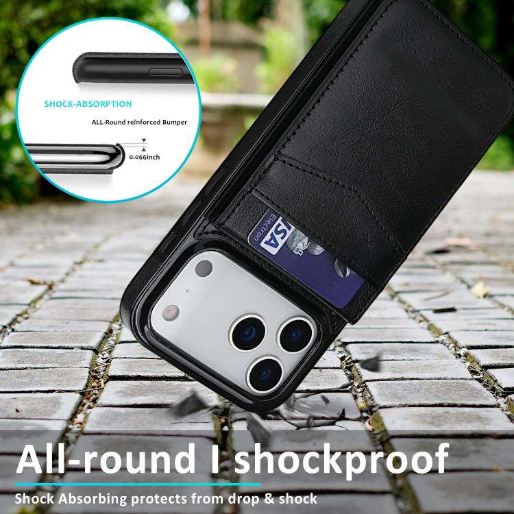 For iPhone 17 Pro Max Solid Color Card Slots Bracket PU Phone Case