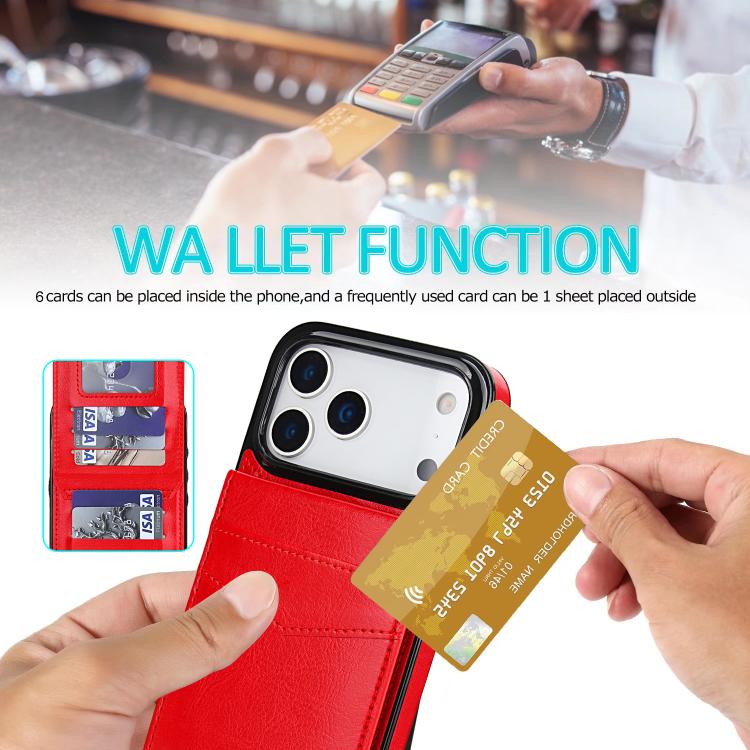 For iPhone 17 Pro Max Solid Color Card Slots Bracket PU Phone Case