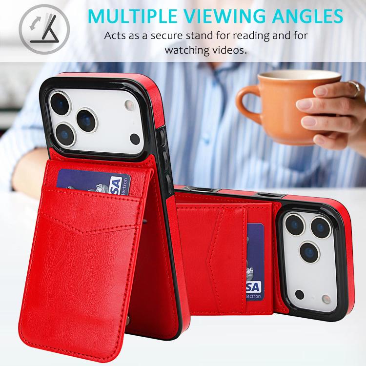 For iPhone 17 Pro Max Solid Color Card Slots Bracket PU Phone Case