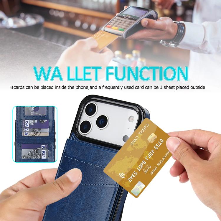 For iPhone 17 Pro Max Solid Color Card Slots Bracket PU Phone Case