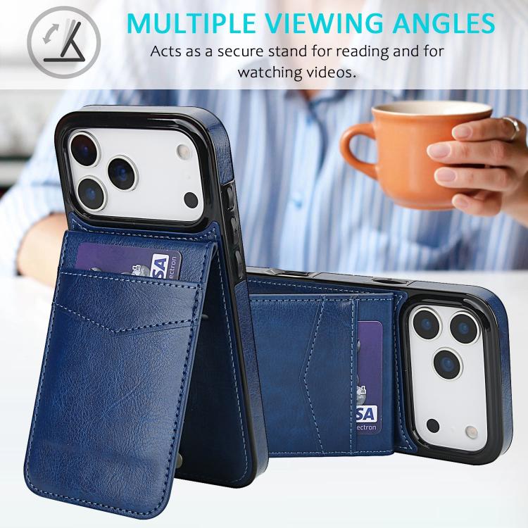 For iPhone 17 Pro Max Solid Color Card Slots Bracket PU Phone Case