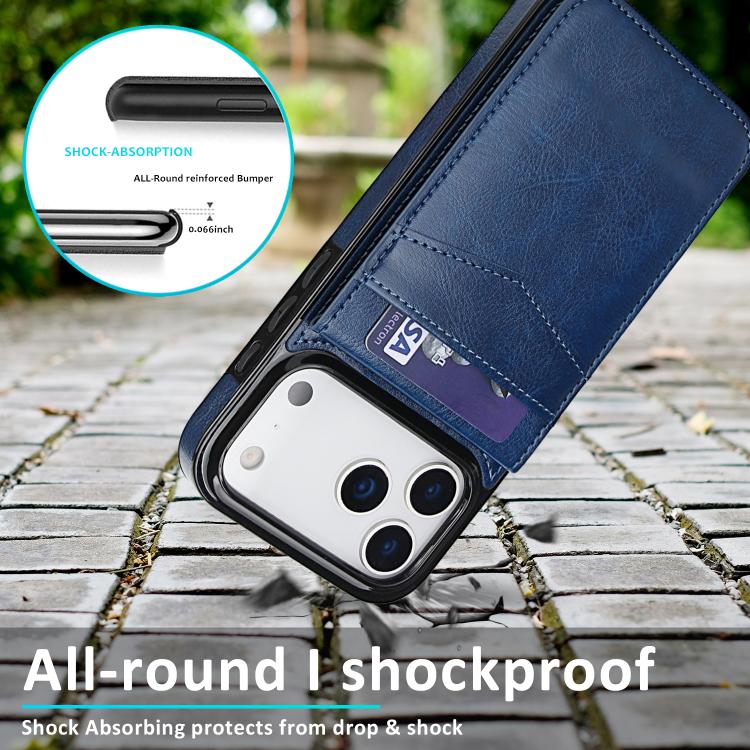 For iPhone 17 Pro Max Solid Color Card Slots Bracket PU Phone Case