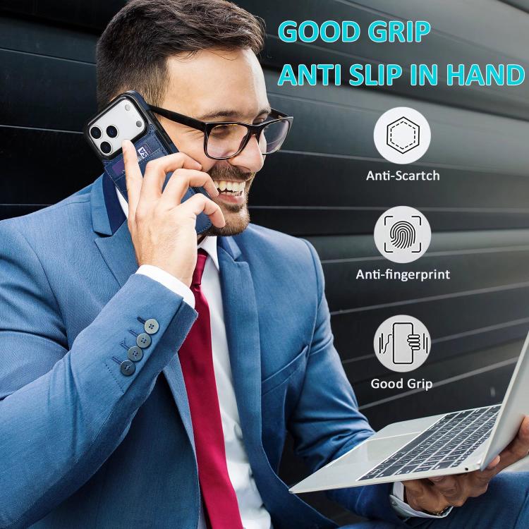 For iPhone 17 Pro Max Solid Color Card Slots Bracket PU Phone Case
