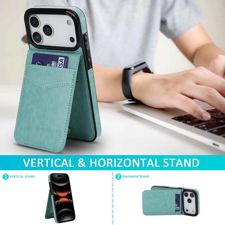 For iPhone 17 Pro Max Solid Color Card Slots Bracket PU Phone Case