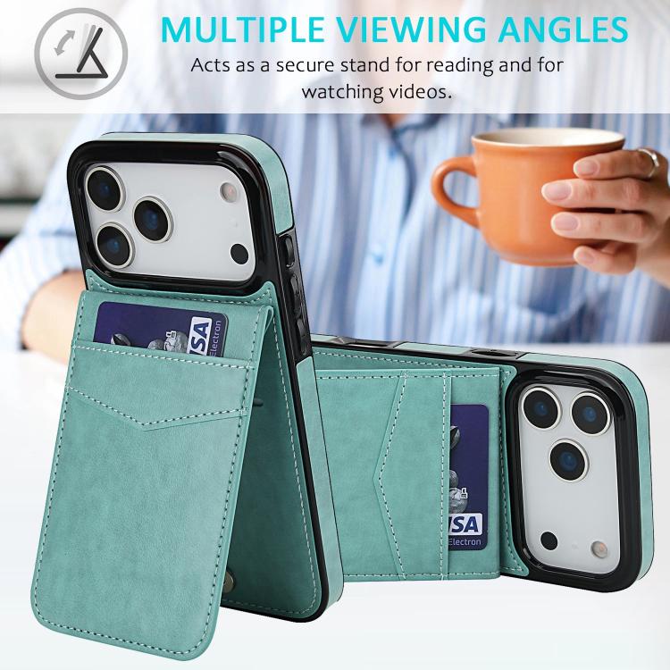 For iPhone 17 Pro Max Solid Color Card Slots Bracket PU Phone Case