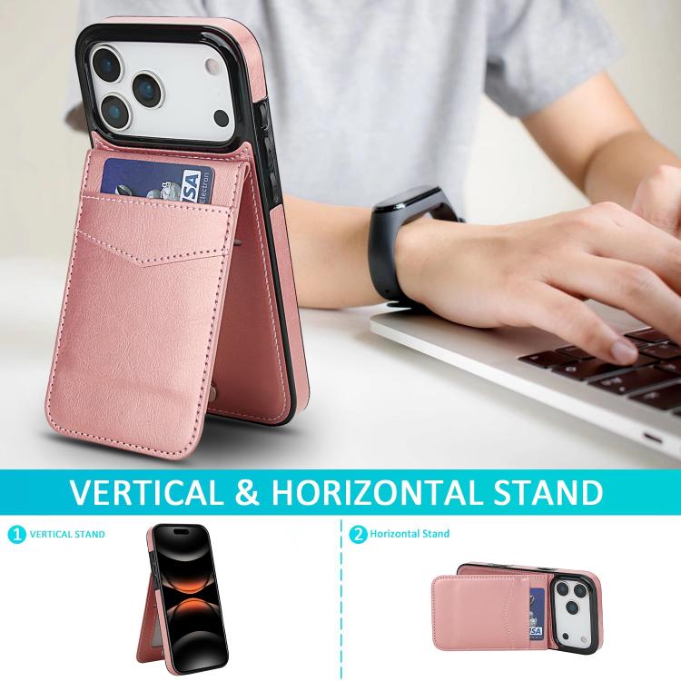 For iPhone 17 Pro Max Solid Color Card Slots Bracket PU Phone Case