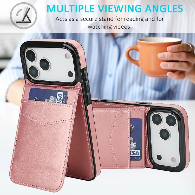 For iPhone 17 Pro Max Solid Color Card Slots Bracket PU Phone Case