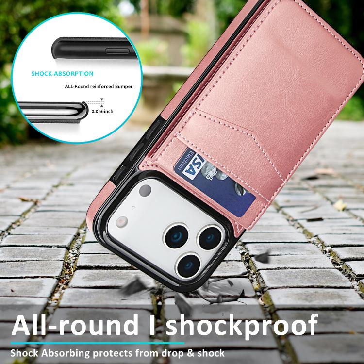 For iPhone 17 Pro Max Solid Color Card Slots Bracket PU Phone Case