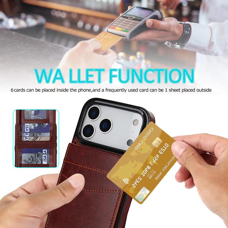 For iPhone 17 Pro Max Solid Color Card Slots Bracket PU Phone Case