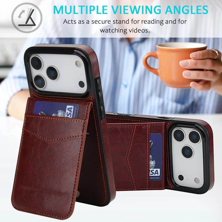 For iPhone 17 Pro Max Solid Color Card Slots Bracket PU Phone Case