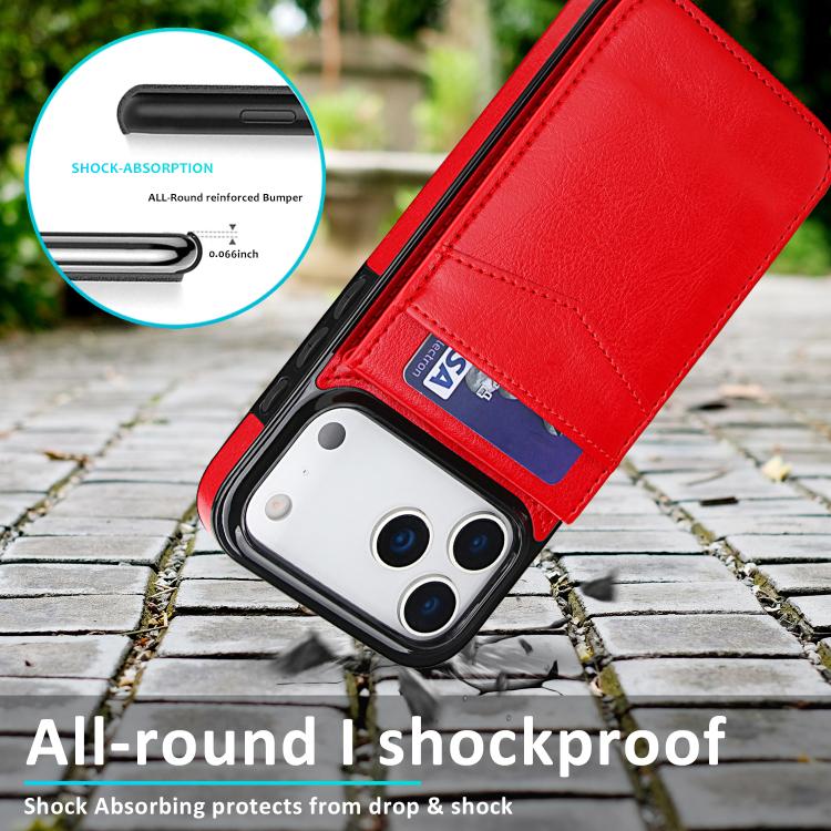 For iPhone 17 Pro Solid Color Card Slots Bracket PU Phone Case