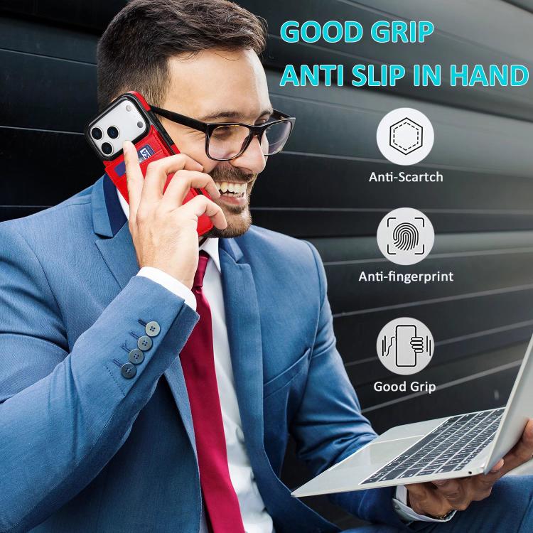 For iPhone 17 Pro Solid Color Card Slots Bracket PU Phone Case