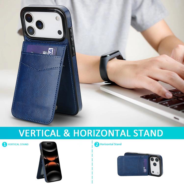 For iPhone 17 Pro Solid Color Card Slots Bracket PU Phone Case