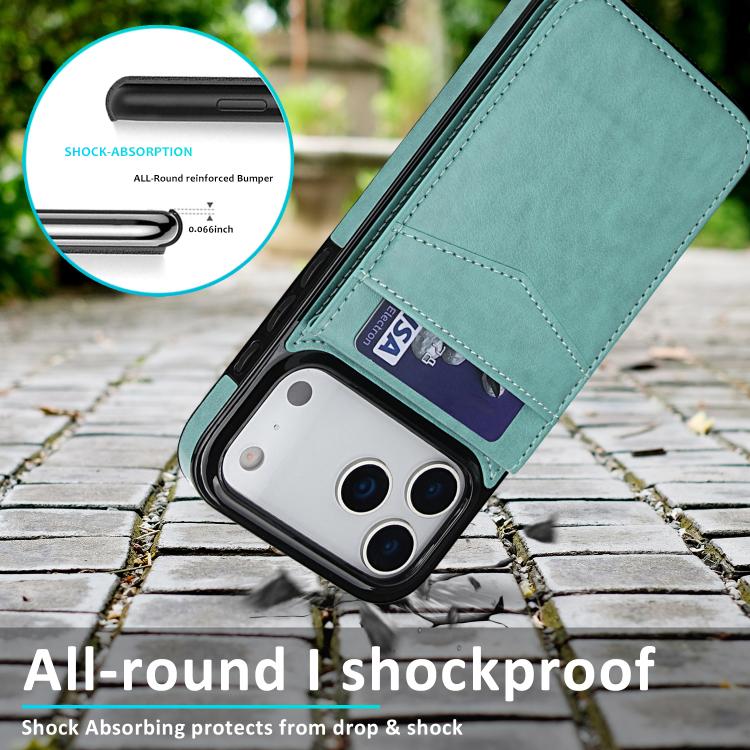 For iPhone 17 Pro Solid Color Card Slots Bracket PU Phone Case
